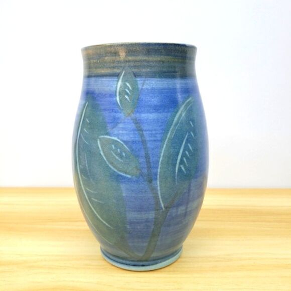 Vintage Hand Thrown Studio Pottery Vase with Leaves - Picture 14 of 16